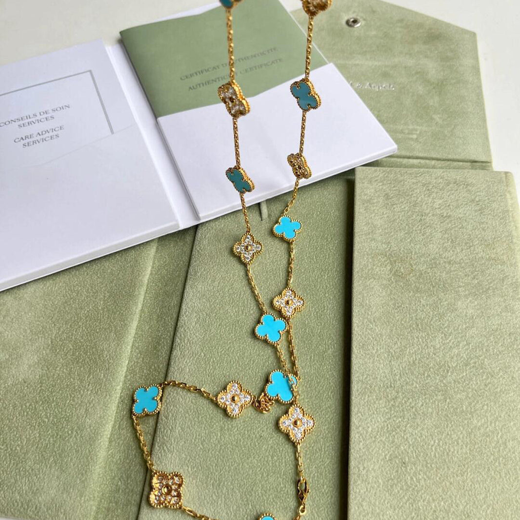 [Amore Jewelry]CLOVER 20 MOTIFS TURQUOISE DIAMOND NECKLACE