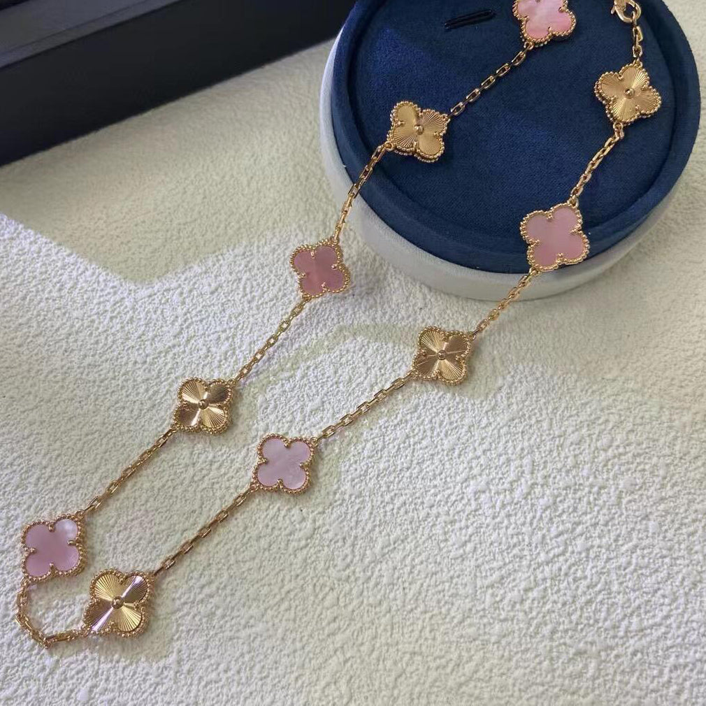 [Amore Jewelry]CLOVER 10 MOTIFS  LASER PINK MOP NECKLACE
