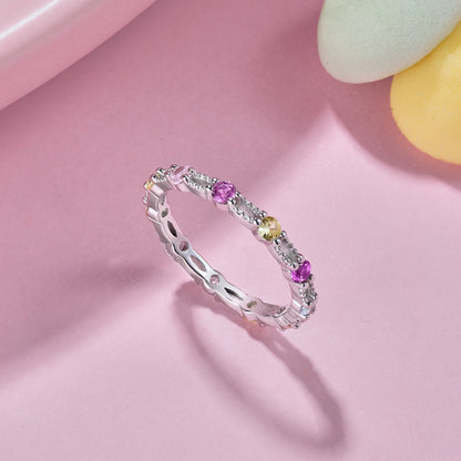 [Amore Jewelry]Sparkling Colorful Round Cut Tennis Ring
