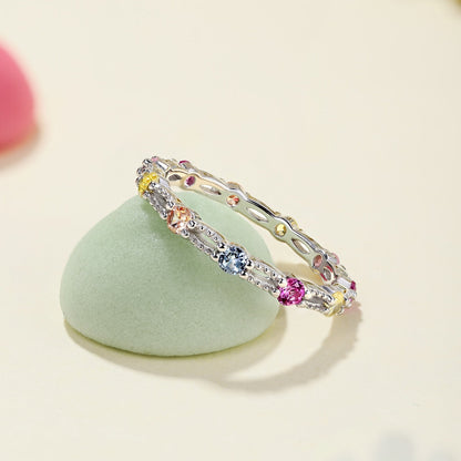 [Amore Jewelry]Sparkling Colorful Round Cut Tennis Ring