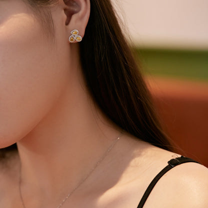 [Amore Jewelry]Ornate Flower Shape Pear Cut Lover Earrings
