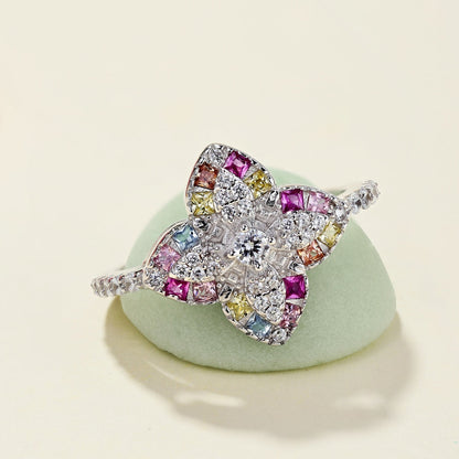 [Amore Jewelry]Luxurious Colorful Flower Shape Banquet Ring