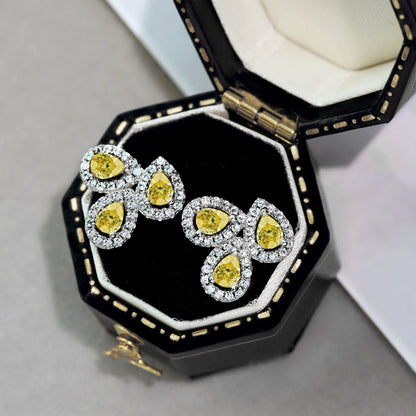 [Amore Jewelry]Ornate Flower Shape Pear Cut Lover Earrings