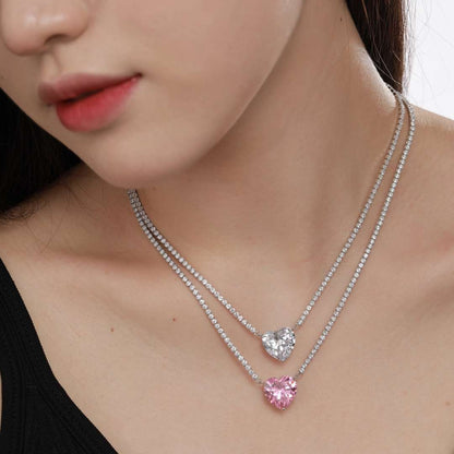 [Amore Jewelry]8.0 Carat Versatile Colorful Sweet Heart-Shaped Tennis Necklace