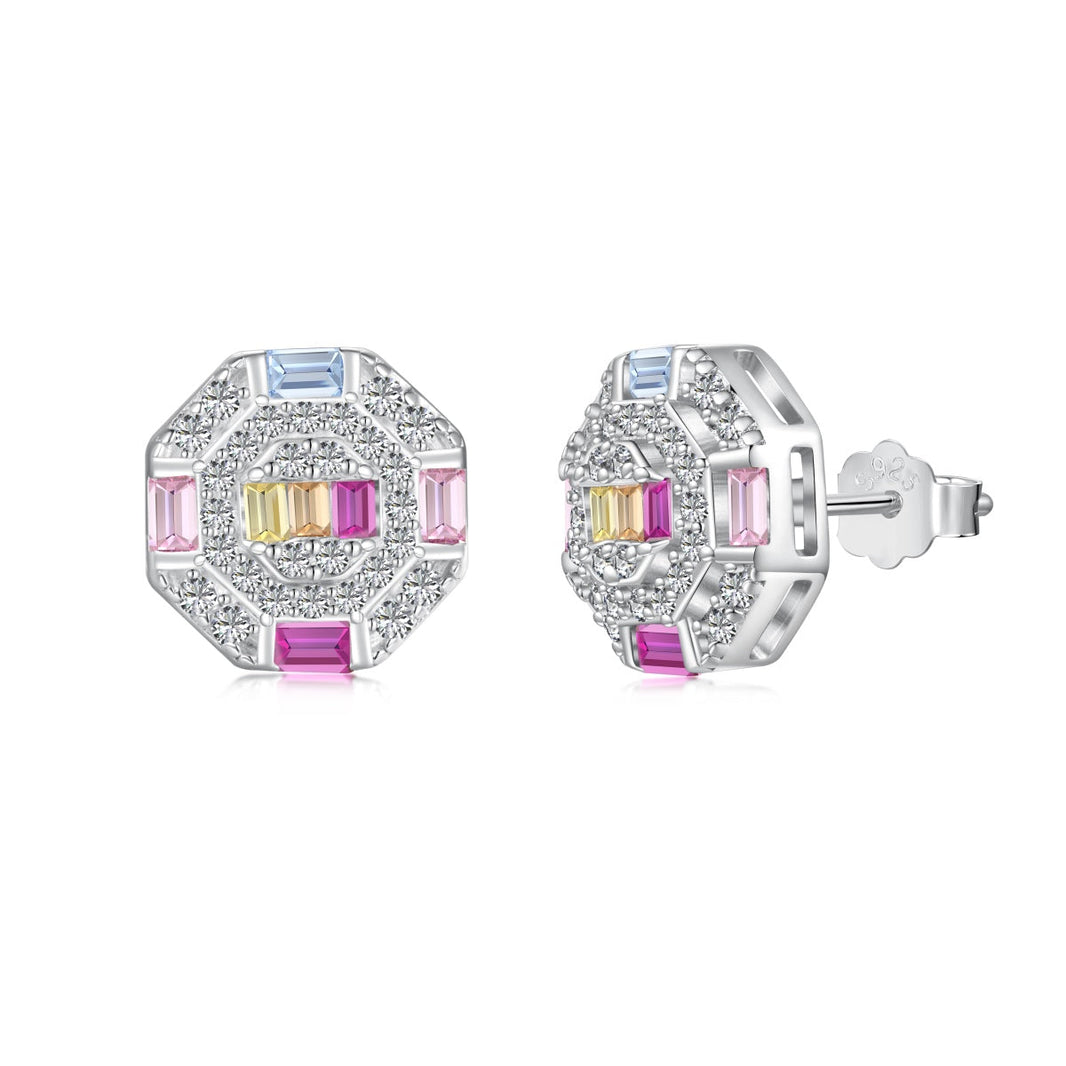 [Amore Jewelry]Ornate Colorful Octagon Shape Daily Earrings