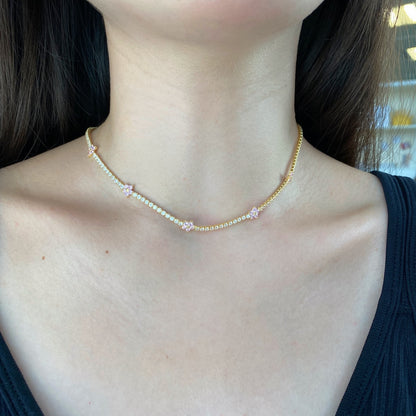 [Amore Jewelry]Luxurious Colorful Flower Tennis Necklace