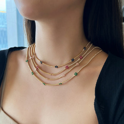 [Amore Jewelry]Luxurious Colorful Flower Tennis Necklace