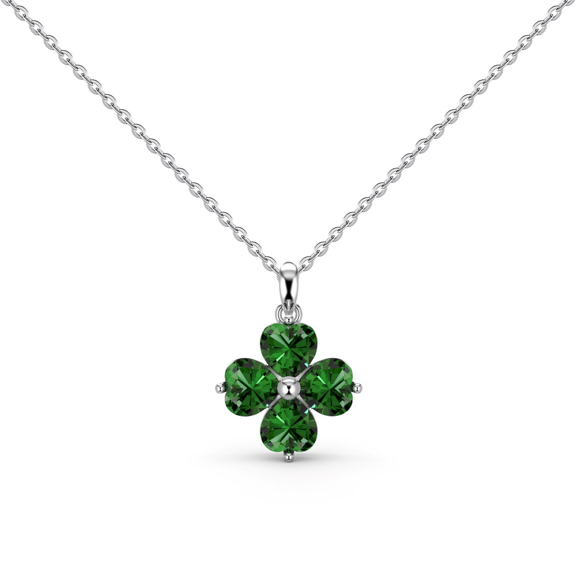 [Amore Jewelry]Heart-Shaped Four-Leaf Clover Bead Necklace