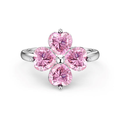 [Amore Jewelry]Heart-shaped Four-Leaf Clover Ball Ring