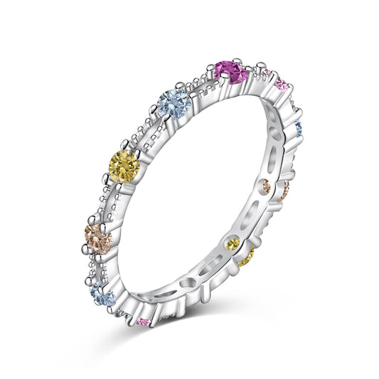 [Amore Jewelry]Sparkling Colorful Round Cut Tennis Ring
