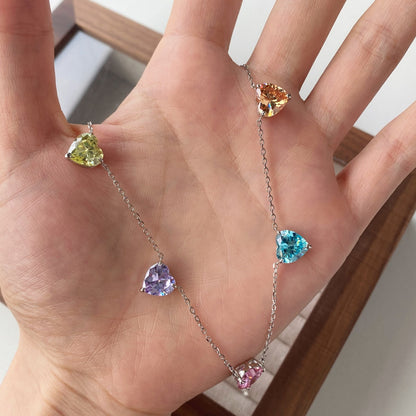 [Amore Jewelry]Sparkling Colorful Heart Cut Necklace