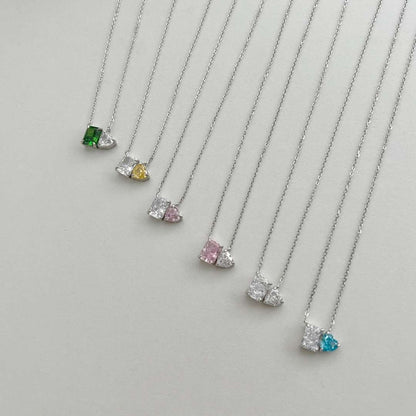 [Amore Jewelry]Dazzling Square & Heart Shape Necklace