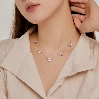 [Amore Jewelry]Sparkling Five Heart Necklace