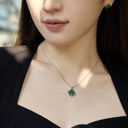 [Amore Jewelry]Heart-Shaped Four-Leaf Clover Bead Necklace