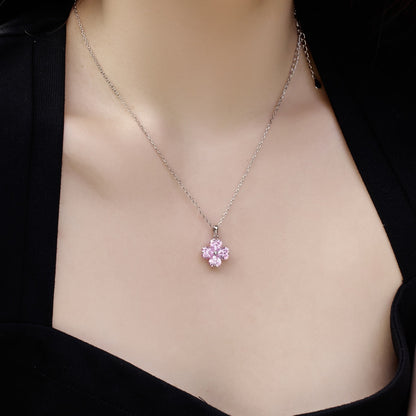 [Amore Jewelry]Heart-Shaped Four-Leaf Clover Bead Necklace
