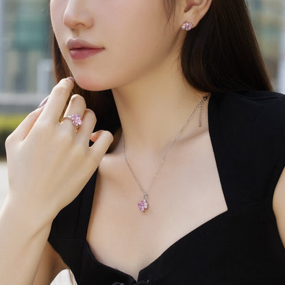 [Amore Jewelry]Heart-Shaped Four-Leaf Clover Bead Necklace