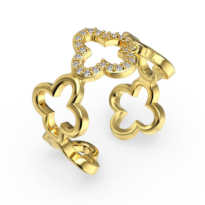 [Amore Jewelry]Hollow Design Four-Leaf Clover Flower Shape Ring