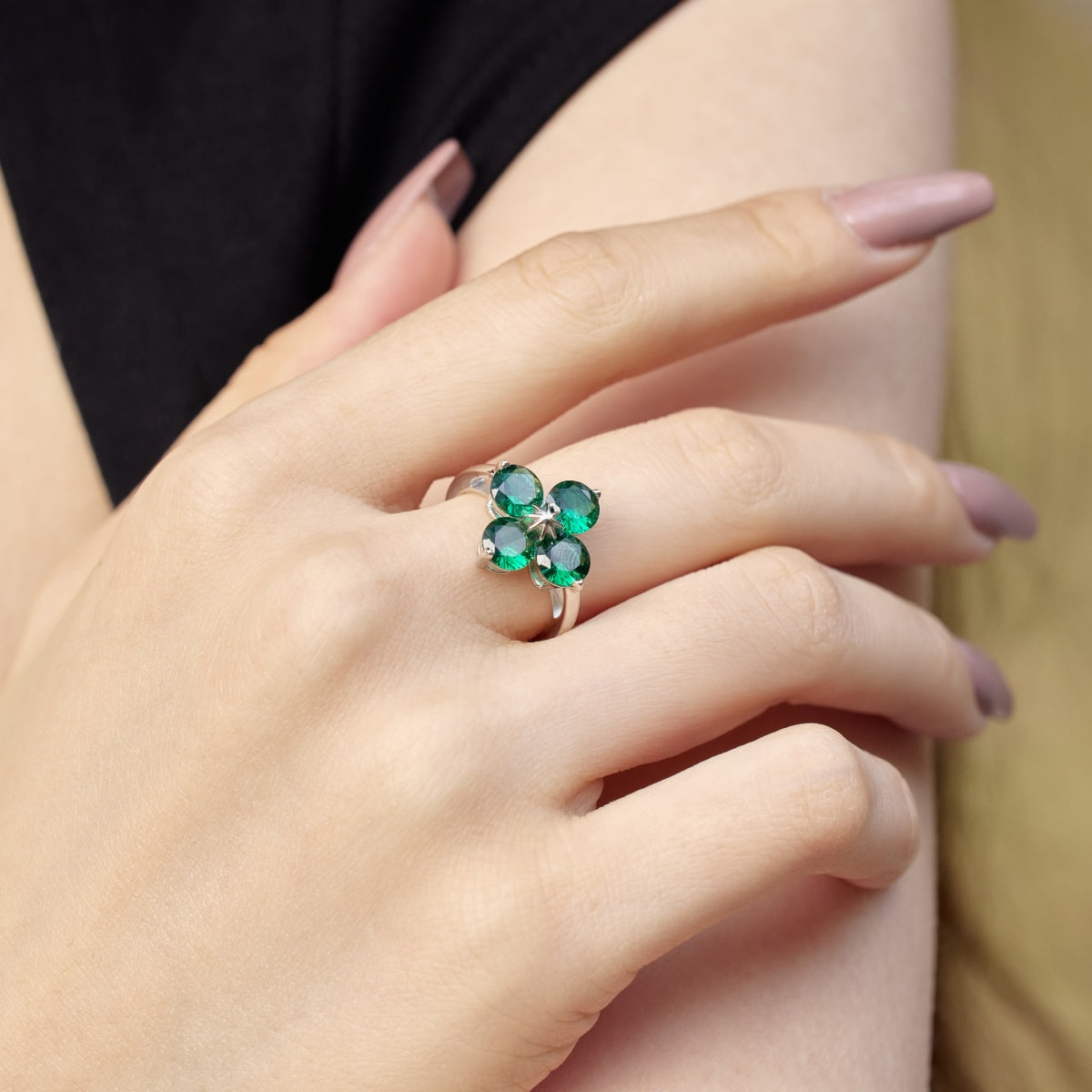 [Amore Jewelry]Four-Leaf Clover Eight-Pointed Star Ring
