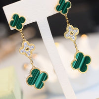 [Amore Jewelry]CLOVER EARRINGS GOLD MALACHITE DIAMOND 3 MOTIF