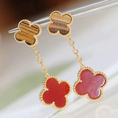 [Amore Jewelry]CLOVER  2 MOTIF  TIGER EYE CARNELIAN EARRINGS