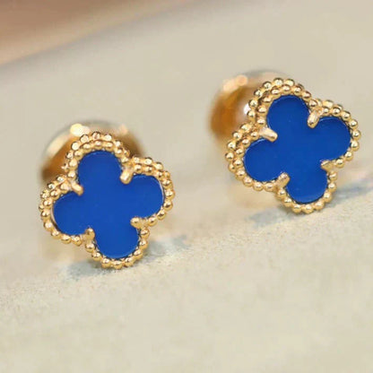 [Amore Jewelry]CLOVER MINI 9.5MM BLUE AGATE EARRINGS