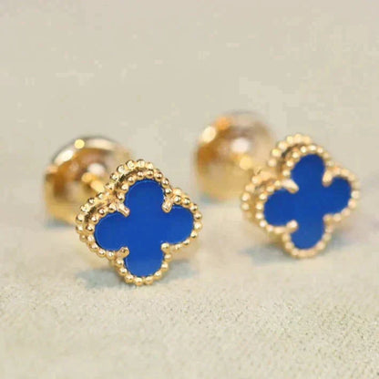 [Amore Jewelry]CLOVER MINI 9.5MM BLUE AGATE EARRINGS