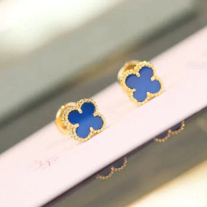 [Amore Jewelry]CLOVER MINI 9.5MM BLUE AGATE EARRINGS