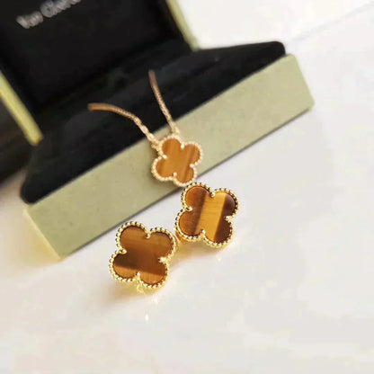 [Amore Jewelry]CLOVER MEDIUM 1 MOTIFS TIGER EYE EARRINGS