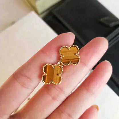 [Amore Jewelry]CLOVER MEDIUM 1 MOTIFS TIGER EYE EARRINGS