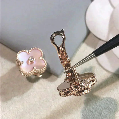 [Amore Jewelry]CLOVER MEDIUM 1 MOTIFS  PINK MOP DIAMOND EARRINGS