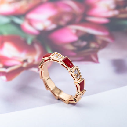 [Amore Jewelry]SERPENTI RING PINK GOLD CARNELIAN DIAMOND 3MM