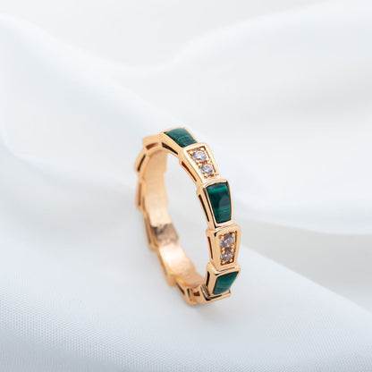 [Amore Jewelry]SERPENTI RING PINK GOLD MALACHITE DIAMOND 3MM