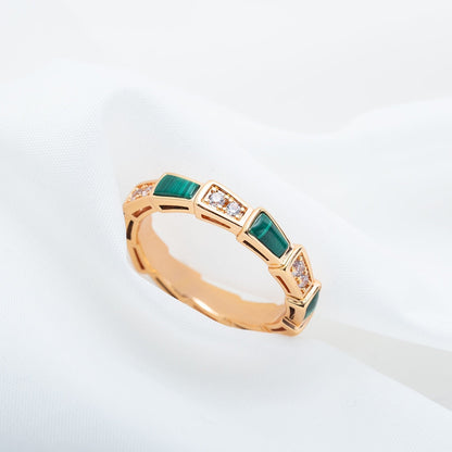[Amore Jewelry]SERPENTI RING PINK GOLD MALACHITE DIAMOND 3MM