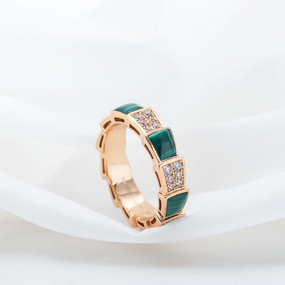[Amore Jewelry]SERPENTI RING PINK GOLD MALACHITE DIAMOND PAVED 4MM