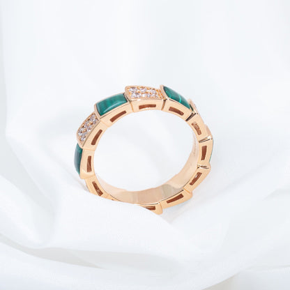 [Amore Jewelry]SERPENTI RING PINK GOLD MALACHITE DIAMOND PAVED 4MM