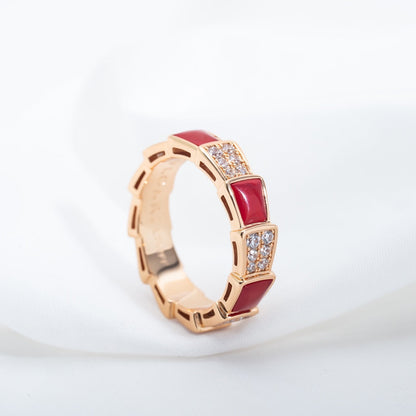 [Amore Jewelry]SERPENTI RING PINK GOLD CARNELIAN DIAMOND PAVED 4MM