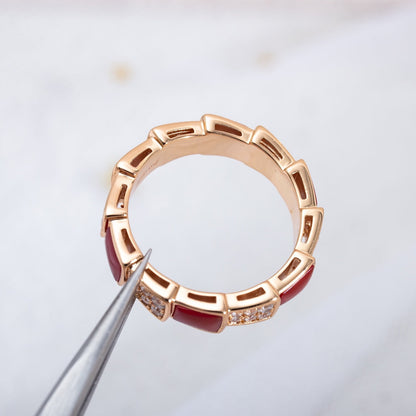 [Amore Jewelry]SERPENTI RING PINK GOLD CARNELIAN DIAMOND PAVED 4MM
