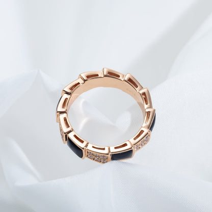 [Amore Jewelry]SERPENTI RING PINK GOLD BLACK MOP DIAMOND PAVED 4MM