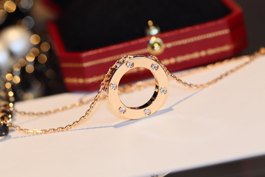 [Amore Jewelry]LOVE NECKLACE 16MM 6 DIAMONDS PINK GOLD