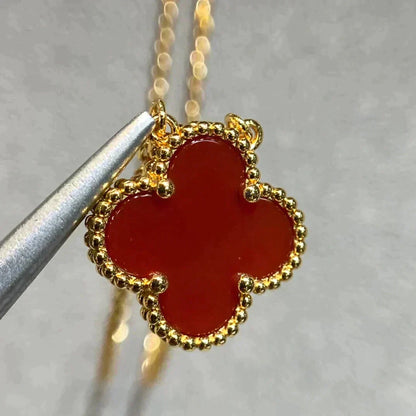 [Amore Jewelry]CLOVER 15MM CARNELIAN SINGLE FLOWER NECKLACE