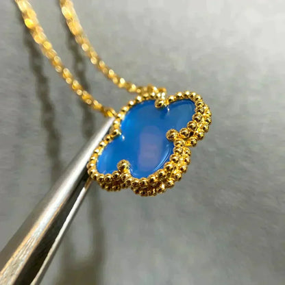 [Amore Jewelry]CLOVER 15MM BLUE AGATE NECKLACE