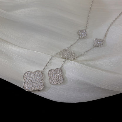 [Amore Jewelry]CLOVER 5 MOTIFS SILVER DIAMONDS NECKLACE
