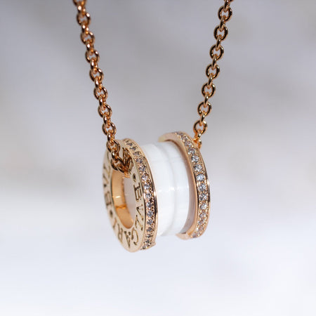 [Amore Jewelry]ZERO 1 WHITE CERAMIC PINK GOLD DIAMOND NECKLACE