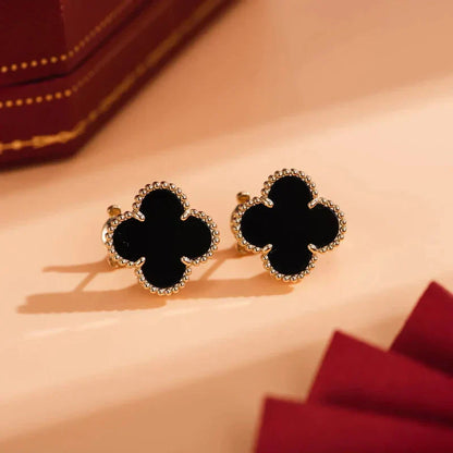 [Amore Jewelry]CLOVER MEDIUM 1 MOTIFS  ONYX STUD EARRINGS