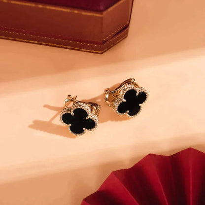[Amore Jewelry]CLOVER MEDIUM 1 MOTIFS  ONYX STUD EARRINGS