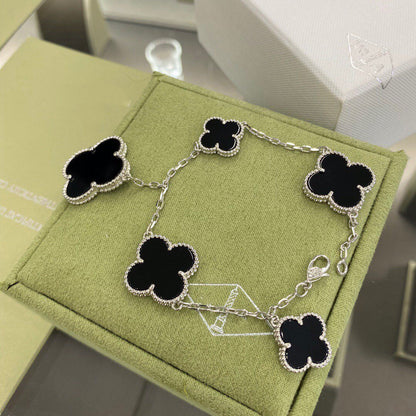 [Amore Jewelry]CLOVER 5 MOTIFS SIVLER ONYX BRACELET
