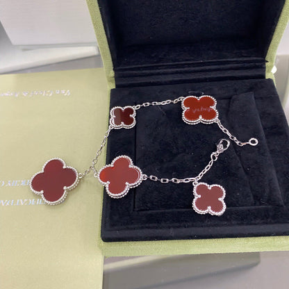 [Amore Jewelry]CLOVER 5 MOTIFS SIVLER CARNELIAN BRACELET