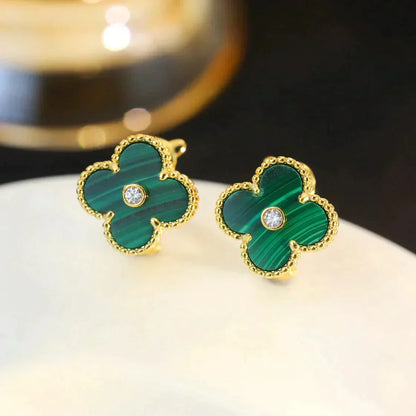 [Amore Jewelry]CLOVER MEDIUM 1 MOTIFS MALACHITE DIAMOND EARRINGS