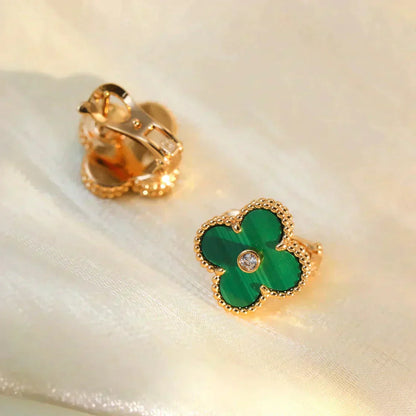 [Amore Jewelry]CLOVER MEDIUM 1 MOTIFS MALACHITE DIAMOND EARRINGS