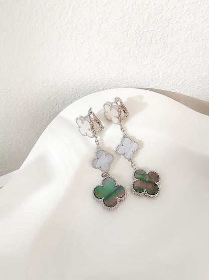 [Amore Jewelry]CLOVER 3 MOTIFS CHALCEDONY DARK MOP SILVER EARRINGS